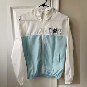 Romwe Women’s Pastel Colorblock Cat Graphic Windbreaker Jacket - Size L